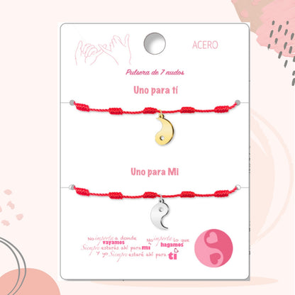 2 pulseras 7 nudos 💕 Una para ti, una para mí. Regalo con significado para Amor, Pareja, Amistad, Familia. Además