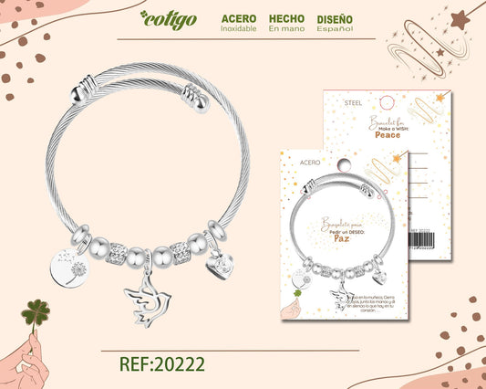 20222-Brazalete con Oso Acero para Deseo: PAZ