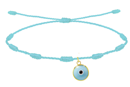 Pulsera de 7 Nudos Azul Celeste con Colgante Ojo Turco