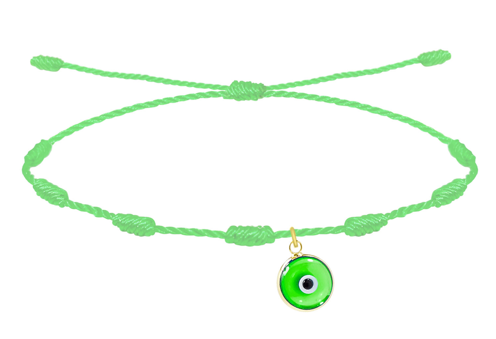 Pulsera de 7 Nudos Verde con Colgante Ojo Turco