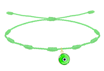 Pulsera de 7 Nudos Verde con Colgante Ojo Turco