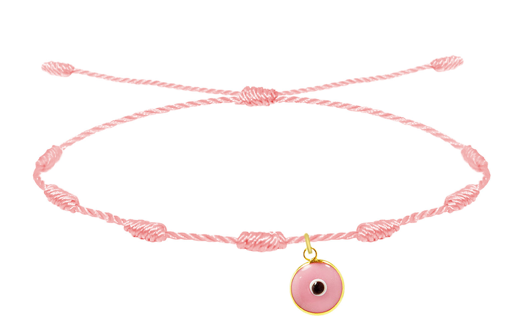 Pulsera de 7 Nudos Rosa con Colgante Ojo Turco
