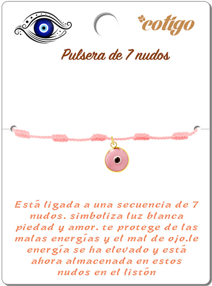 Pulsera de 7 Nudos Rosa con Colgante Ojo Turco