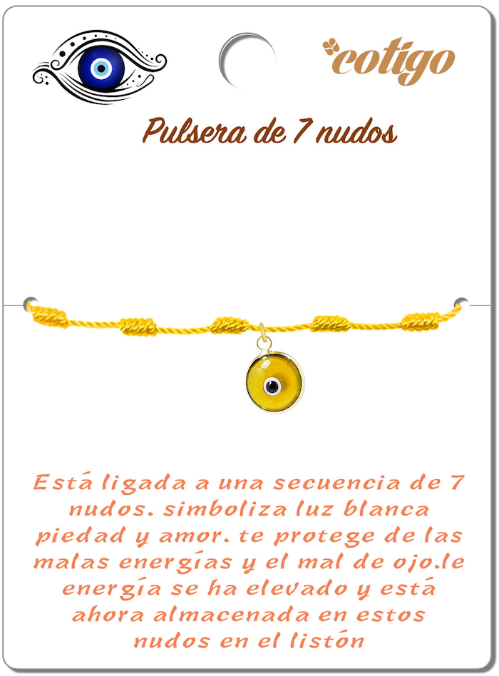 Pulsera de 7 Nudos Dorada con Colgante de Ojo Turco cotigo
