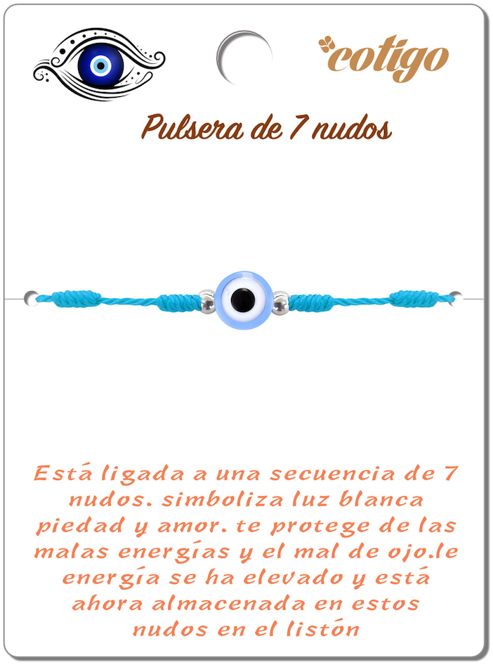 Pulsera de 7 Nudos Azul con Ojo Turco cotigo