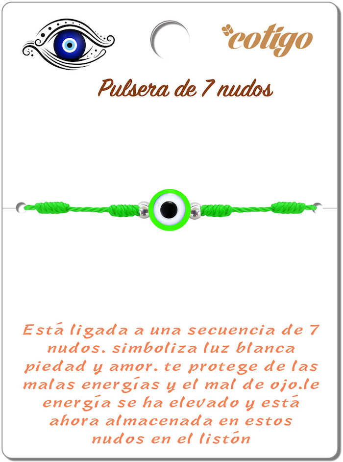 Pulsera de 7 Nudos Verde con Ojo Turco cotigo