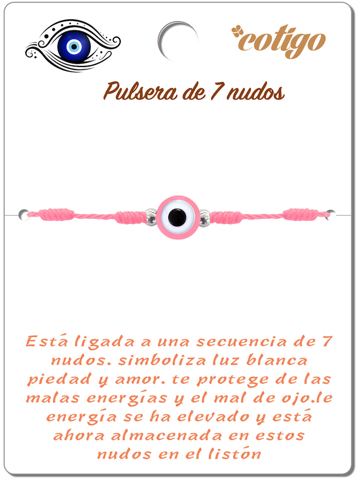 Pulsera 7 nudos Color Rosa con Ojo Turco cotigo
