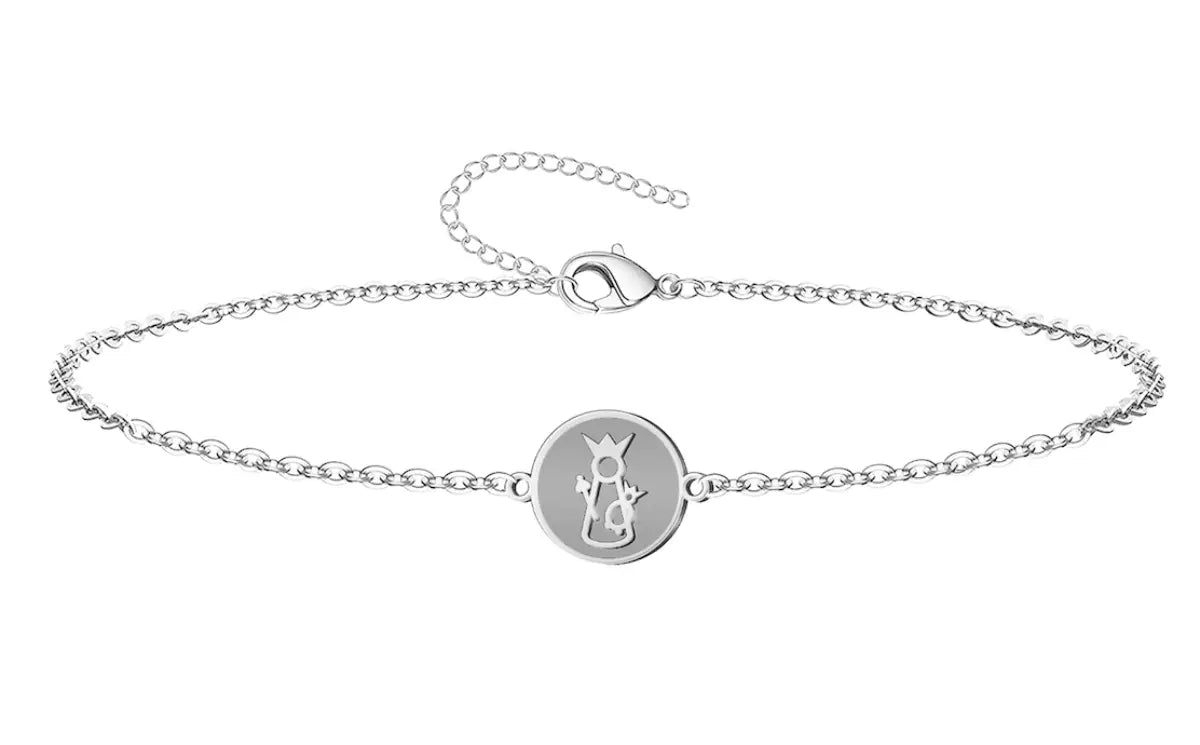 Pulsera de cadena fina con medalla redonda de la Virgen de la Victoria en acero inoxidable plateado