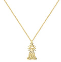 Colgante silueta Virgen de la Esperanza Macarena con diseño de filigrana en acero dorado