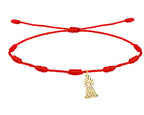 Pulsera de hilo rojo 7 nudos con charm de la Virgen de la Esperanza Macarena en acero dorado y diseño de filigrana