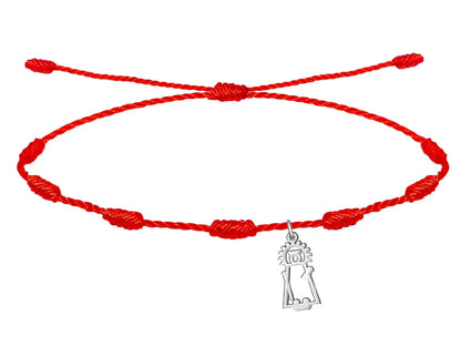 Pulsera de hilo rojo 7 nudos de protección con charm de la Virgen de los Desamparados en acero plateado