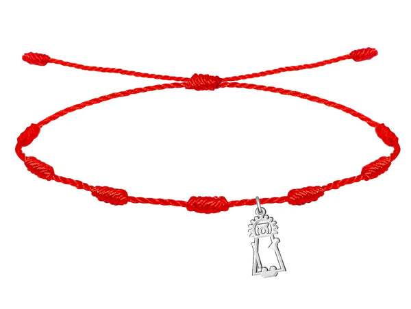 Pulsera de hilo rojo 7 nudos de protección con charm de la Virgen de los Desamparados en acero plateado