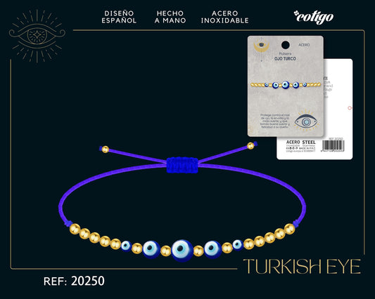 Pulsera Ojo turco Acero con Cordon Hilo encerado