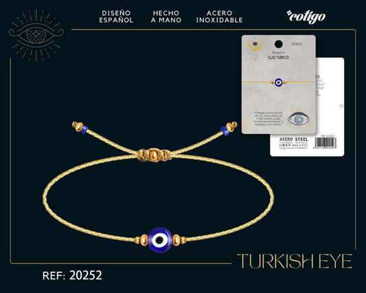 Pulsera Ojo turco Acero con Cordon Dorado