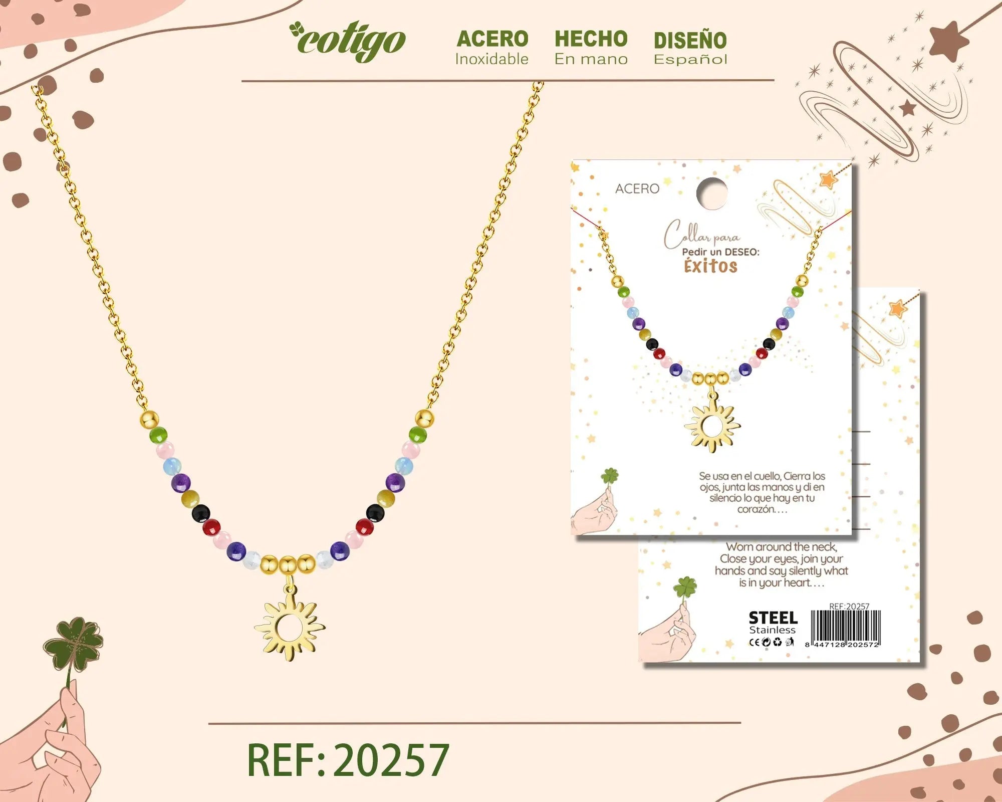 Collar con Sol Acero para Deseo: EXITOS - cotigo
