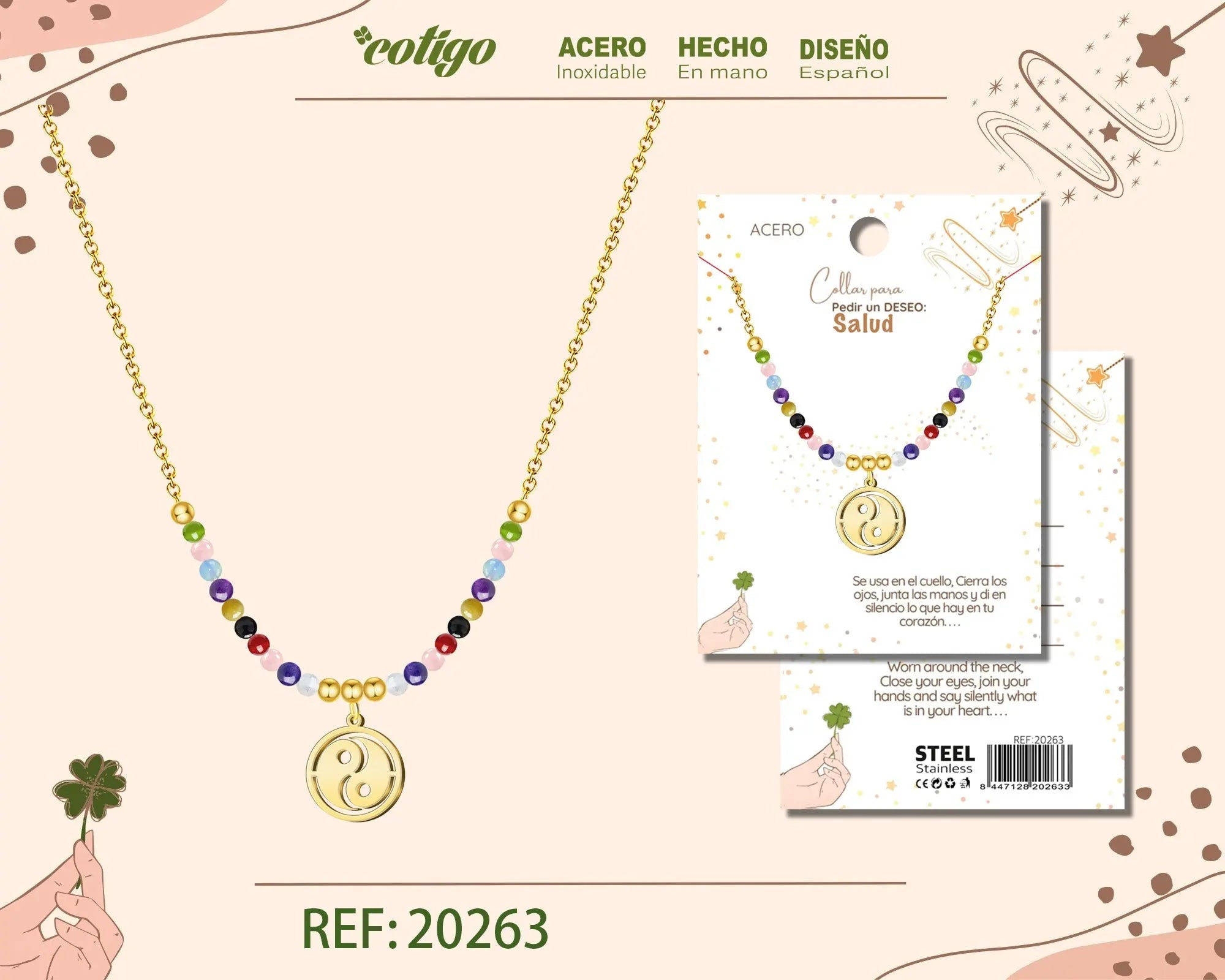 Collar con YinYan Acero para Deseo: SALUD - cotigo