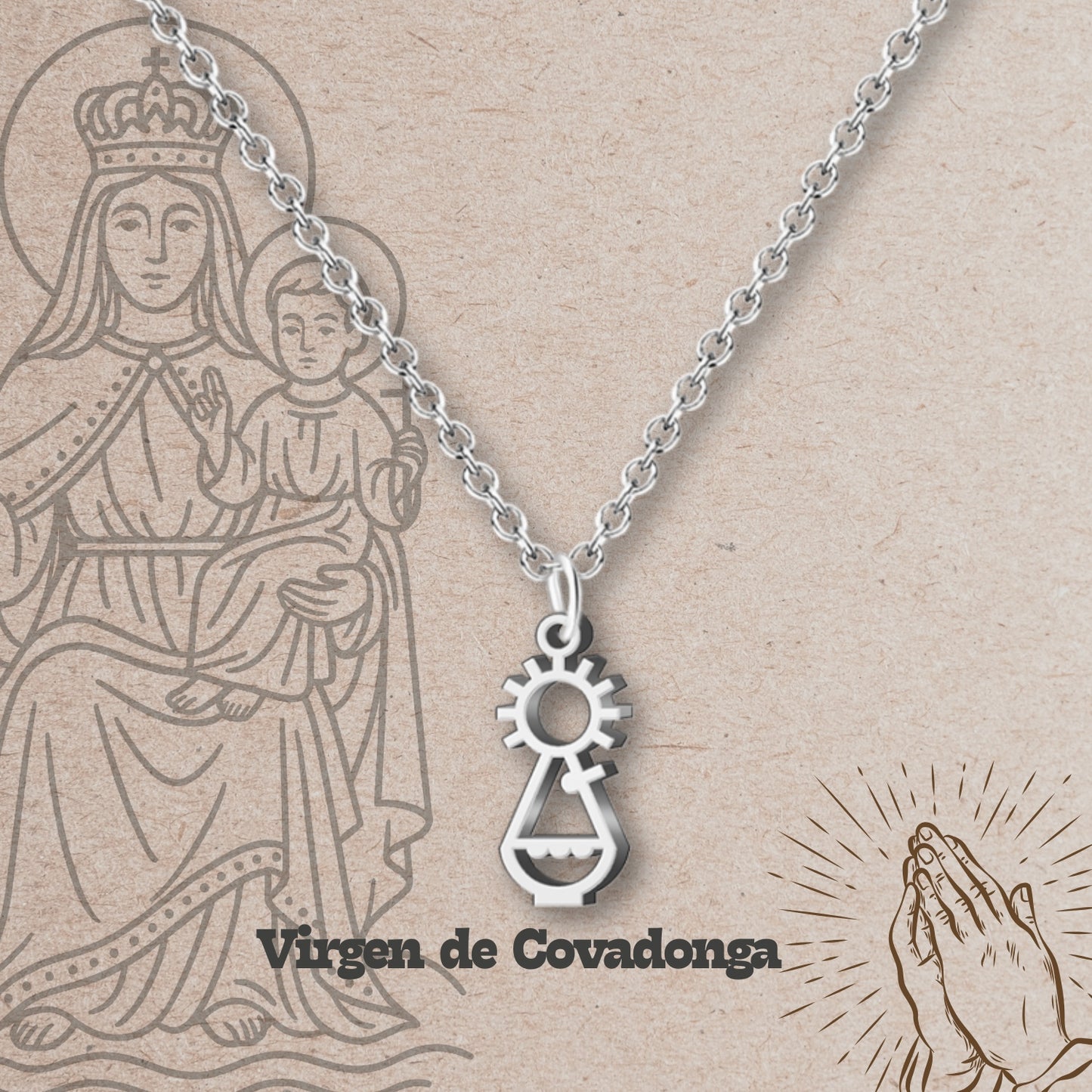 Collar Virgen de España Acero inoxidable, colgante Virgen del Pilar, Virgen de Rocío,Virgen de Covadonga