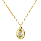 Collar con medalla ovalada grabada de la Virgen de Covadonga en acero inoxidable dorado cadena de eslabones