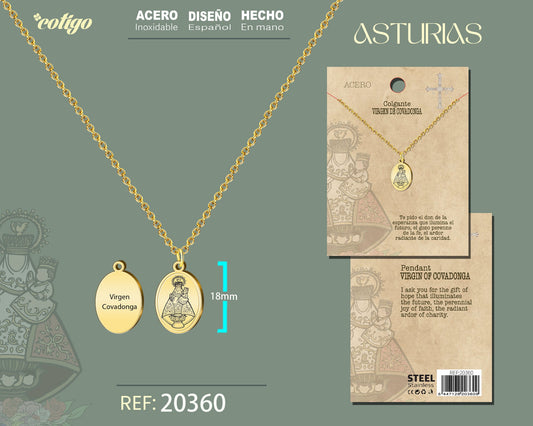Colgante Virgen Covadonga Acero Dorado