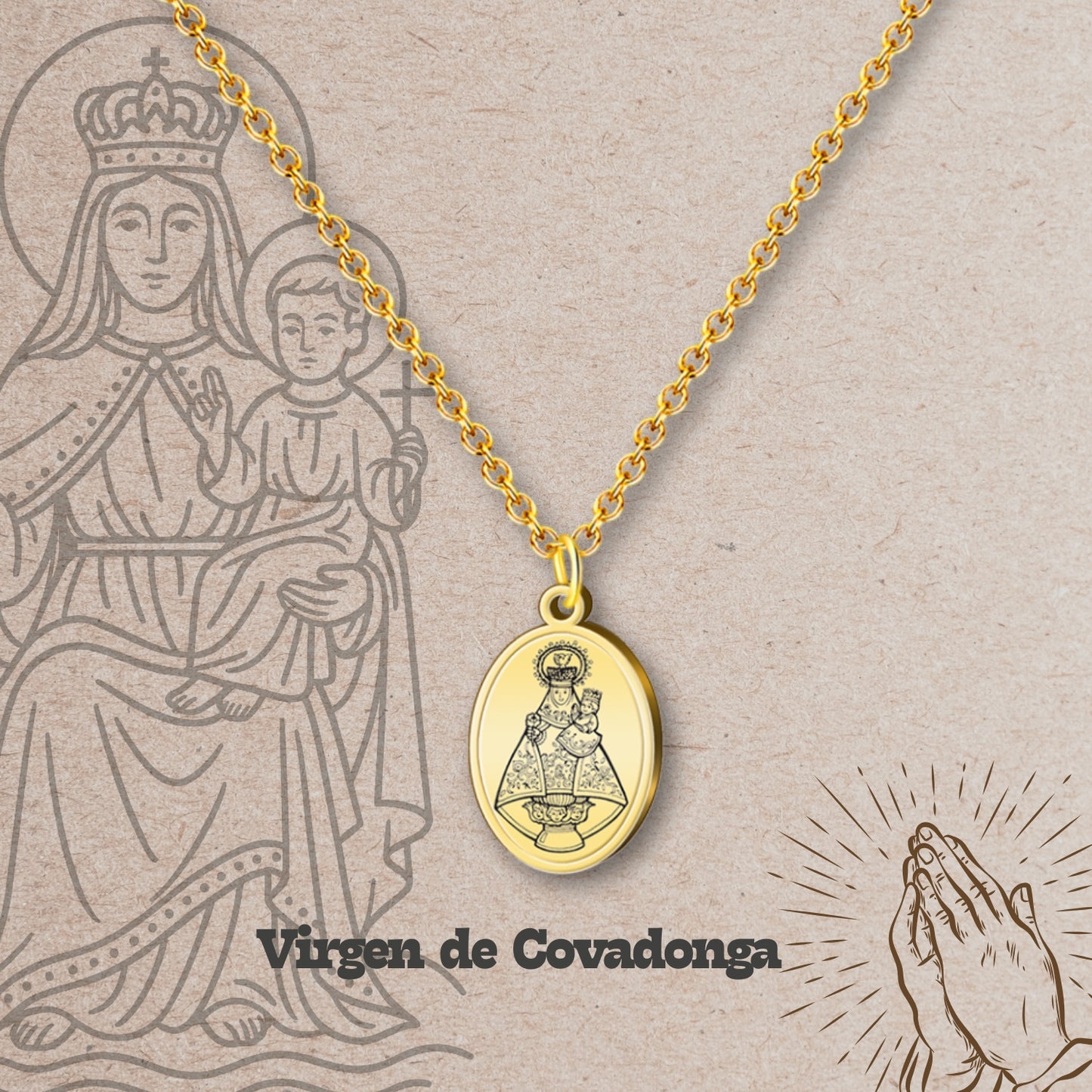 Collar Virgen de España Acero inoxidable, colgante Virgen del Pilar, Virgen de Rocío,Virgen de Covadonga