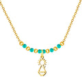 Collar gargantilla con colgante silueta Virgen de Covadonga acero dorado y cuentas color turquesa