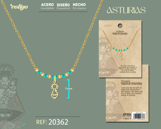 Colgante Virgen Covadonga Acero Dorado