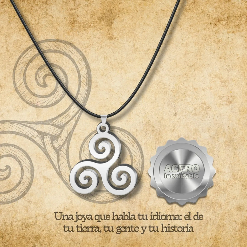 Colgante Trisquel de Estilo Celta Espiritual | Acero Plateado con Cadena de Hilo Encerado detalle