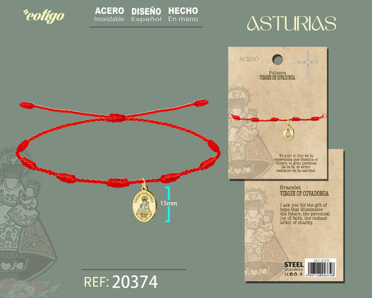 Pulsera 7 nudos con Virgen Convadonga Acero Platado