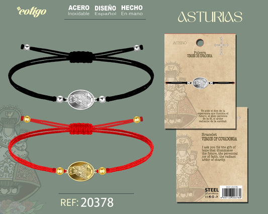 Pulsera Hilo encerado con Virgen Convadonga Acero P y D