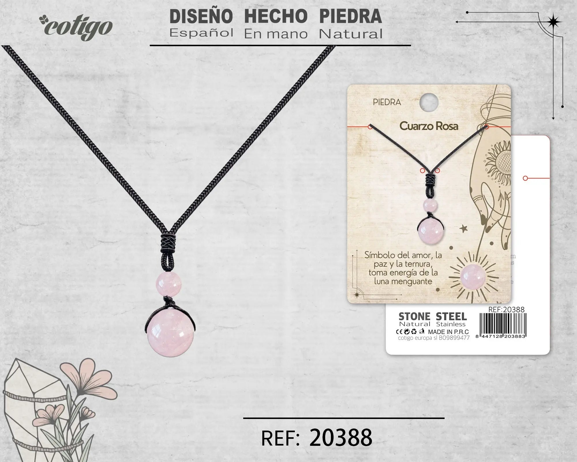 Colgante de Cuarzo de rosa de bola 14mm - cotigo