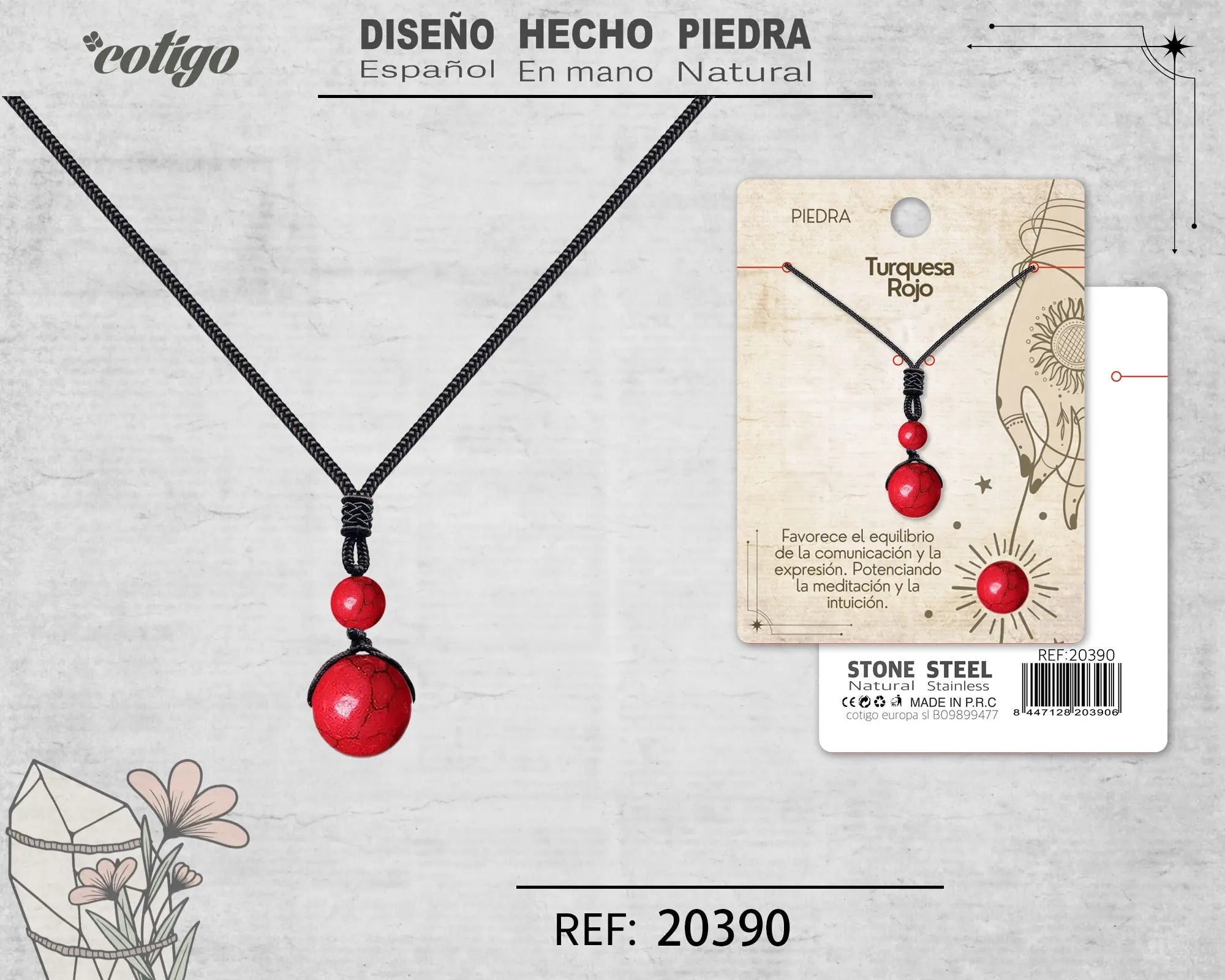 Colgante de Turquesa rojo de bola 14mm - cotigo