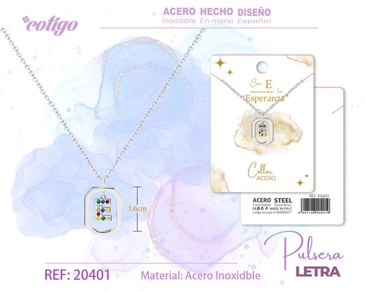 Collar Letra E Plateado con Circonitas