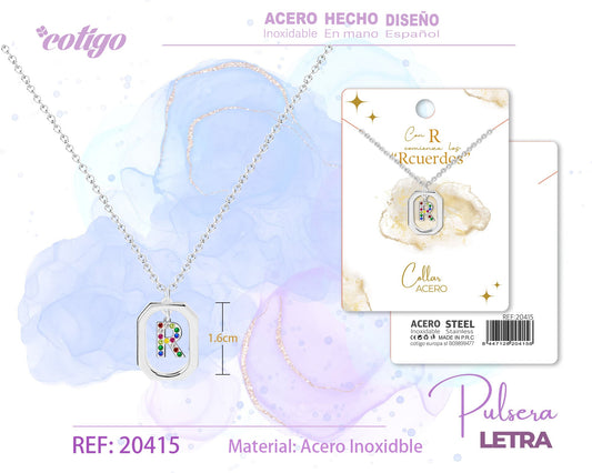 Collar Letra R Plateado con Circonitas