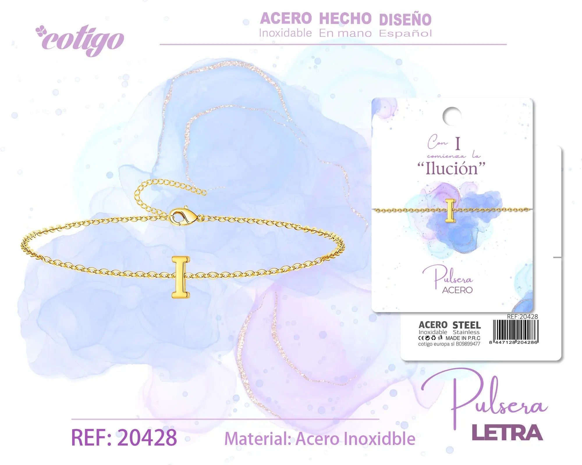 Pulsera Letra I Dorado - cotigo