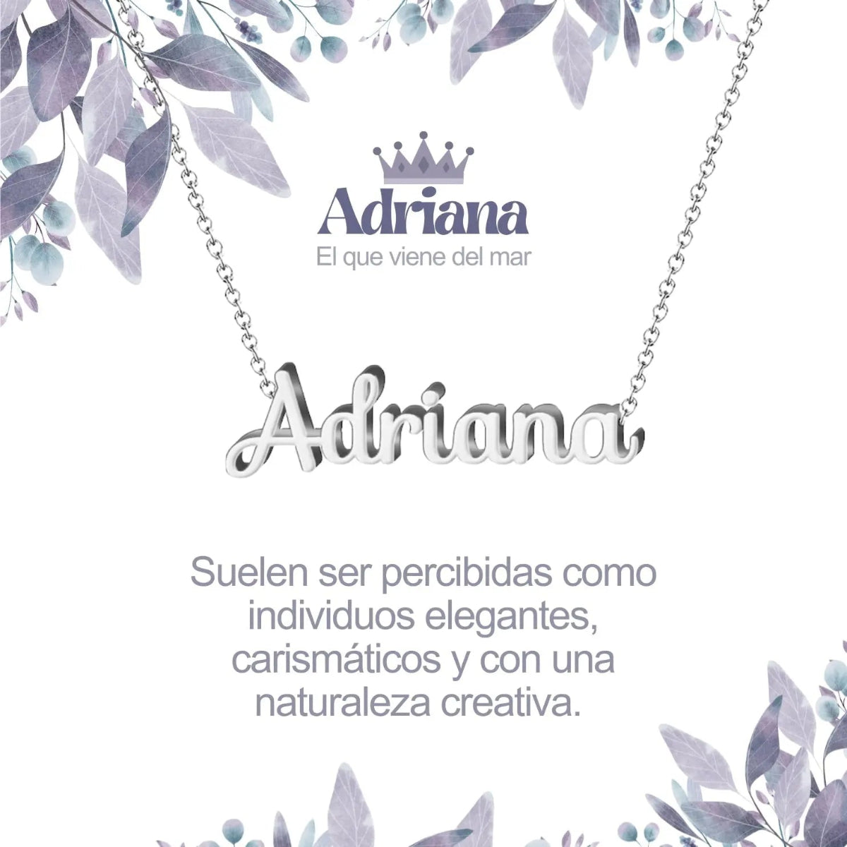 Collar con nombre Adriana en acero inoxidable plateado resistente al agua joya marina regalo para mujer libre.