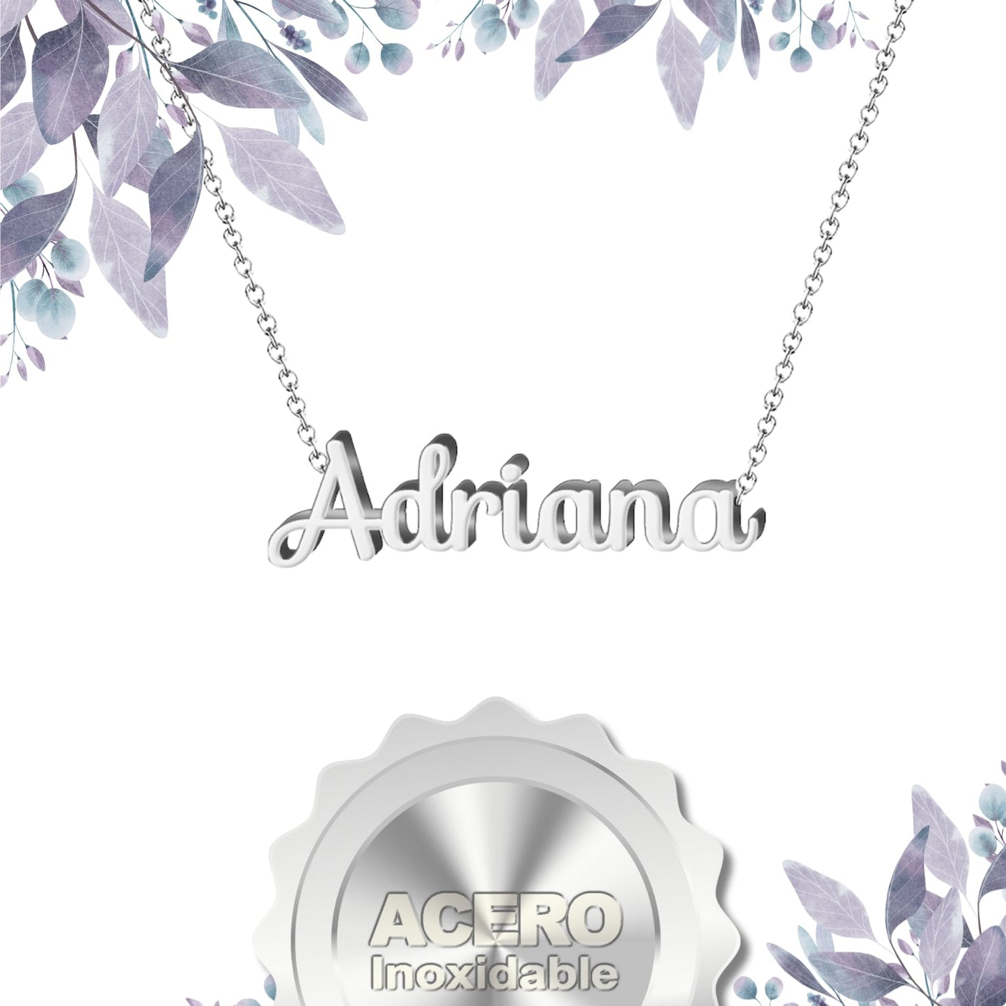 Collar Nombre  Adriana Acero color Plateado