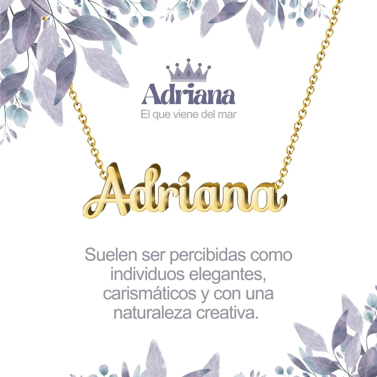 Collar con nombre Adriana diseño sofisticado bañado en oro 14k significado de mujer del mar y elegancia regalo mujer con clase.