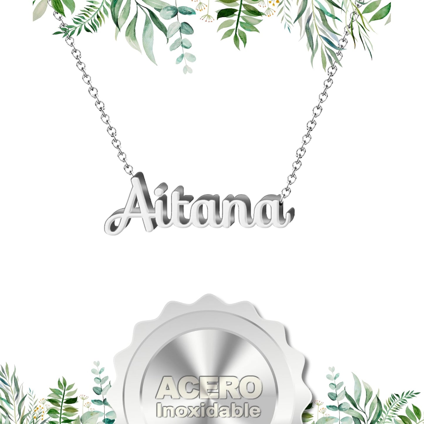 Collar Nombre  Aitana Acero color Plateado