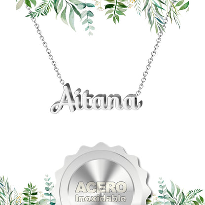 Collar Nombre  Aitana Acero color Plateado