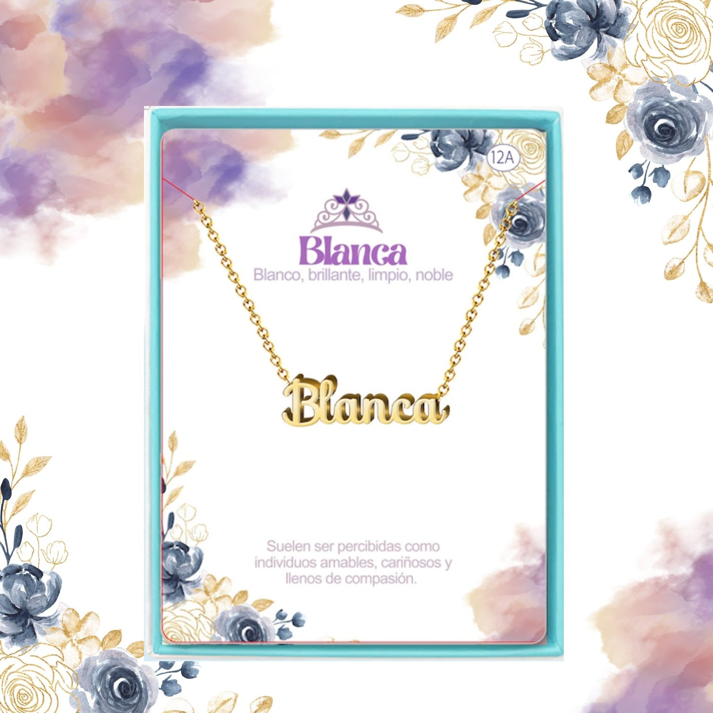 Collar Nombre  Blanca Acero color Dorado