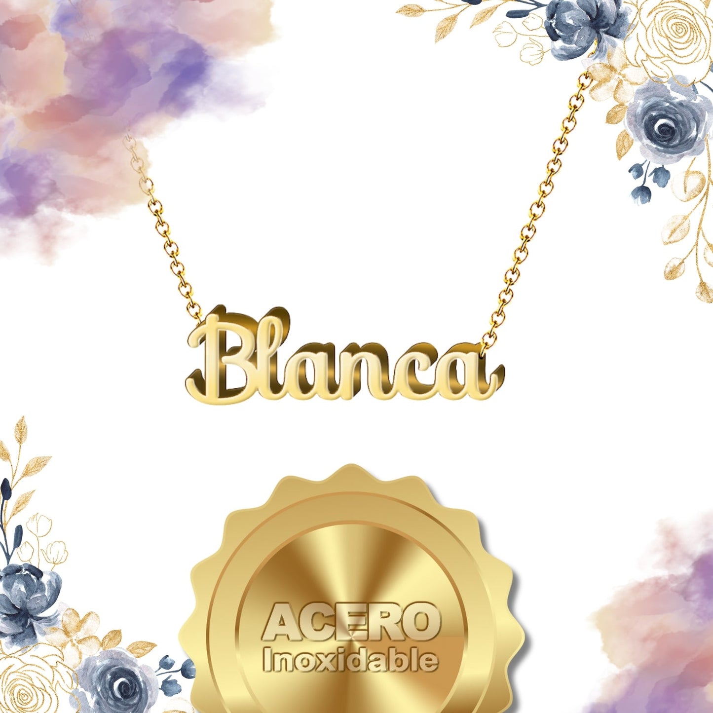 Collar Nombre  Blanca Acero color Dorado