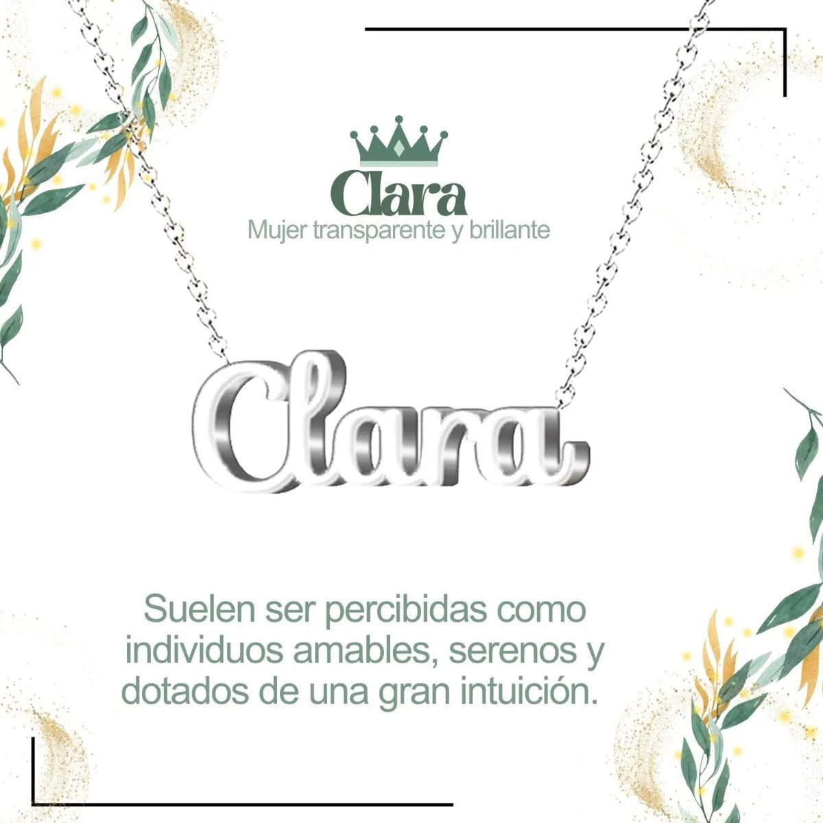 Collar con nombre Clara en acero inoxidable plateado resistente al agua joya transparente regalo para mujer sincera.