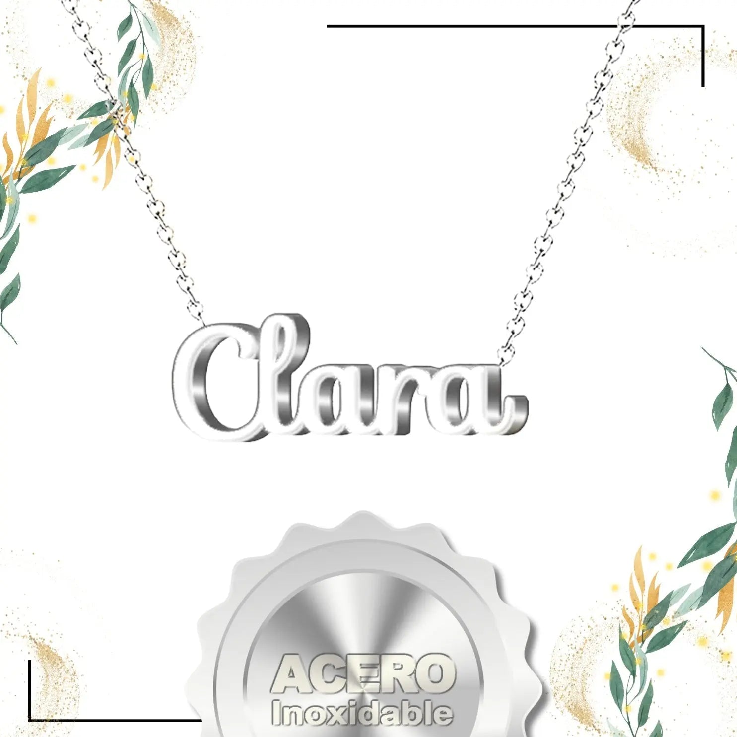 Collar Edición Nombre "clara" - Acero Tono Plateado textura