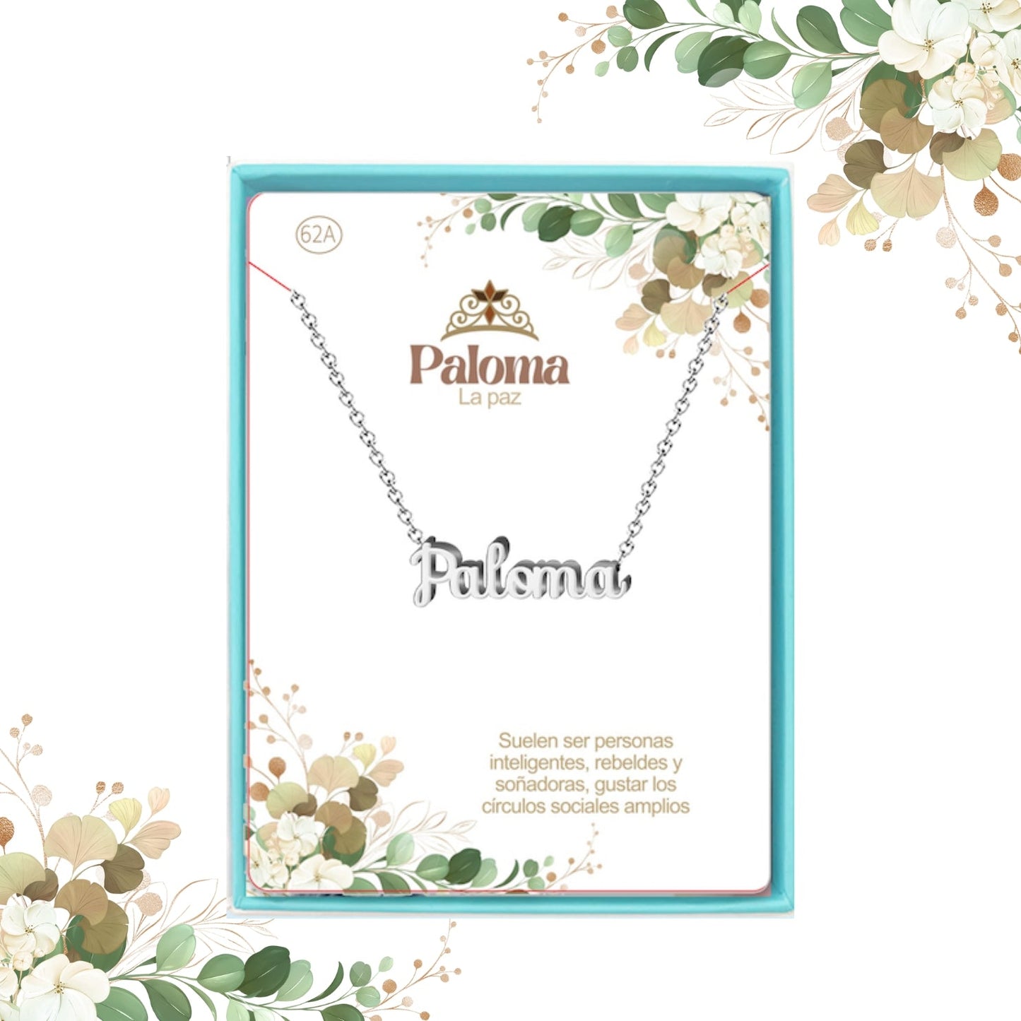 Collar Nombre  Paloma Acero color Plateado