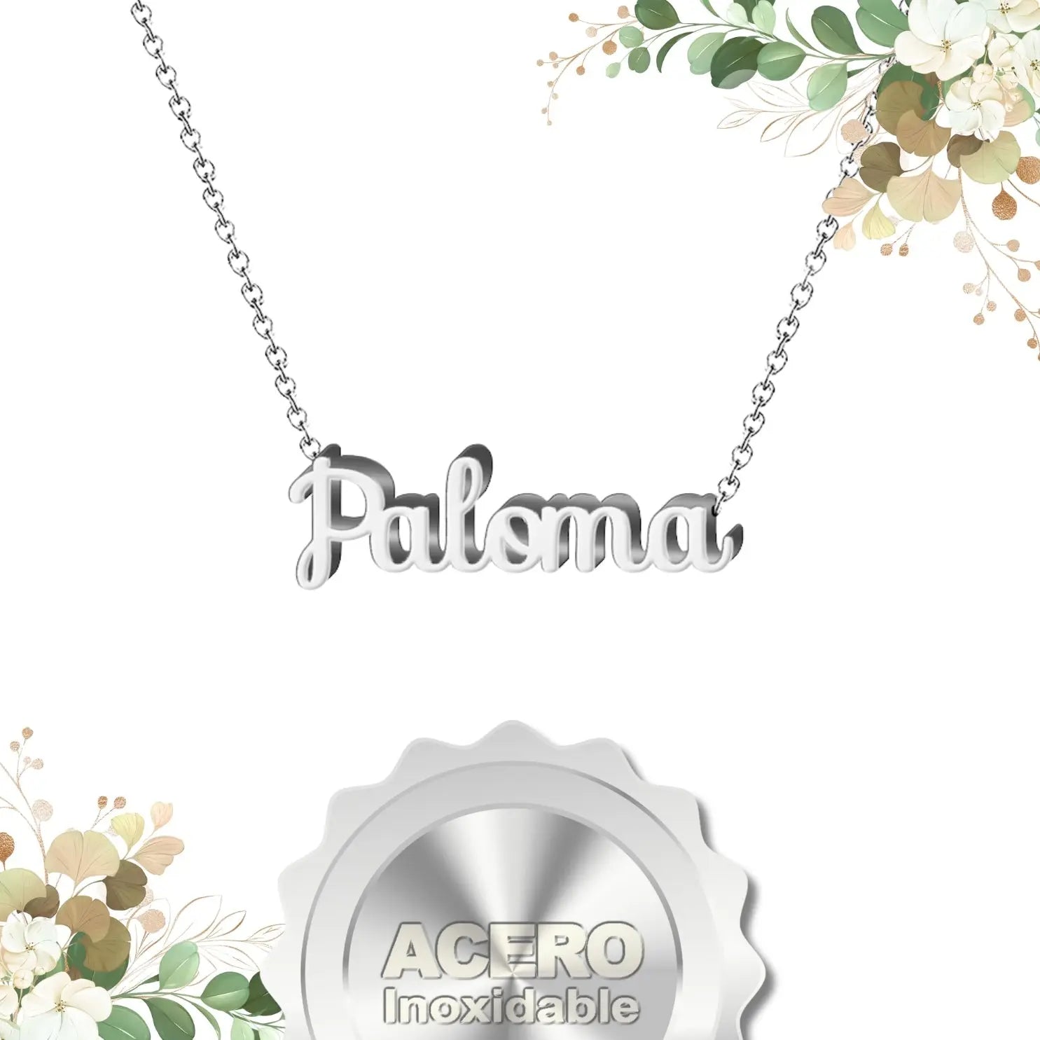 Collar con Nombre Paloma - Acero Inoxidable Plateado - cotigo