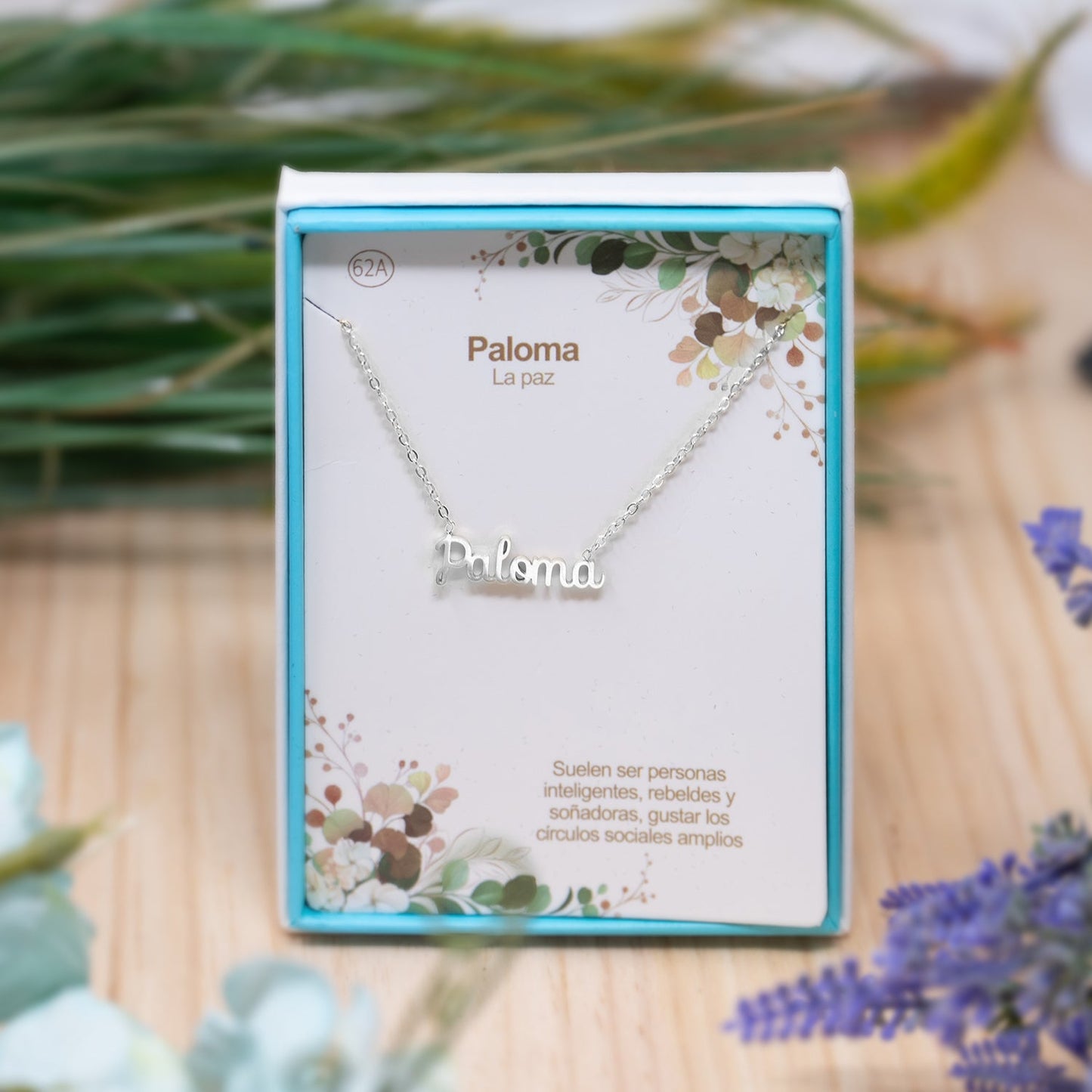Collar Nombre  Paloma Acero color Plateado