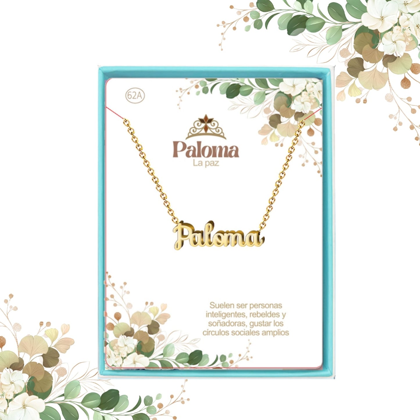 Collar Nombre  Paloma Acero color Dorado
