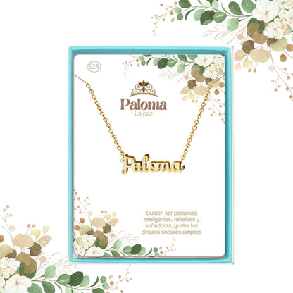 Collar Nombre  Paloma Acero color Dorado