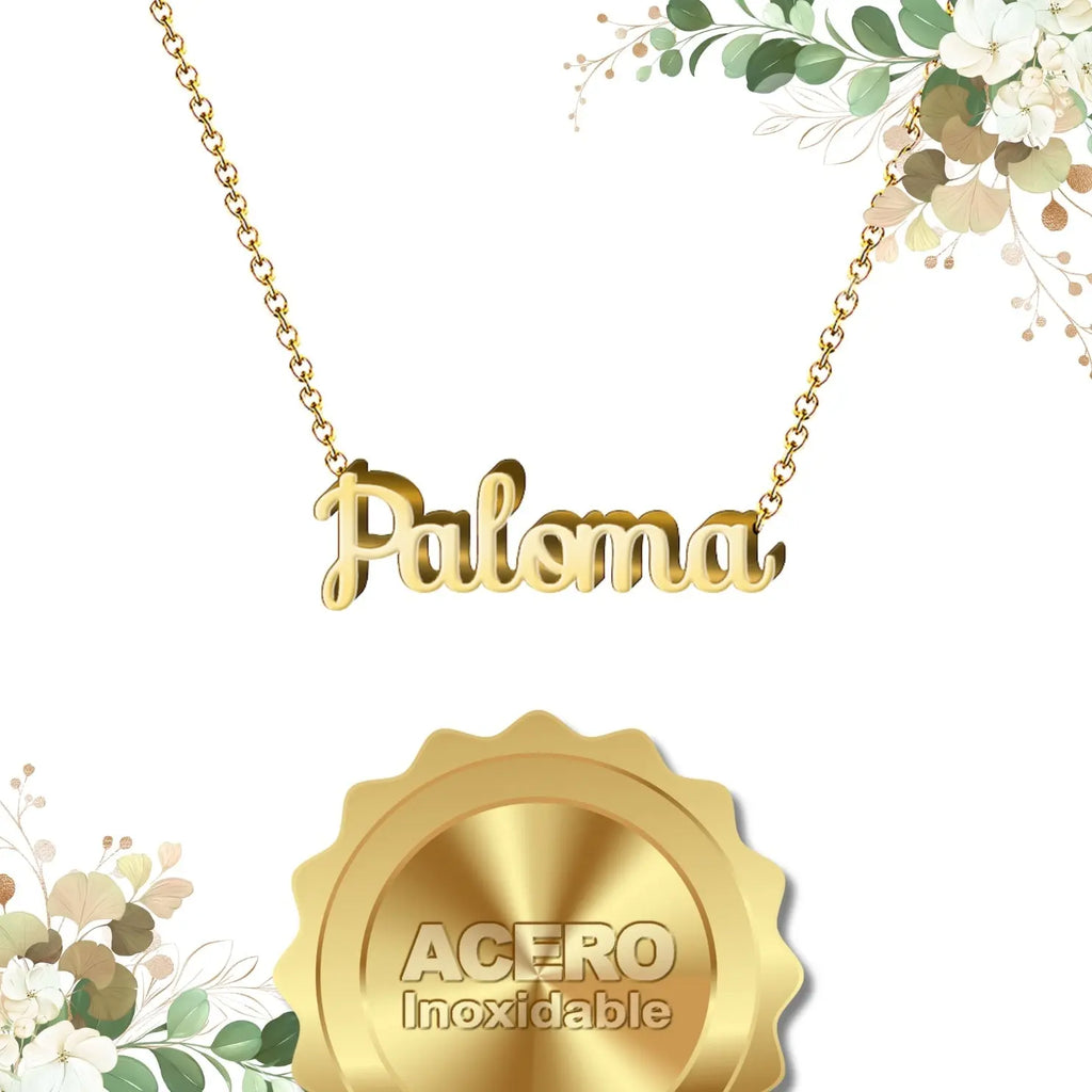 Collar Edición Nombre "paloma" - Símbolo de Paz Dorado 14K textura
