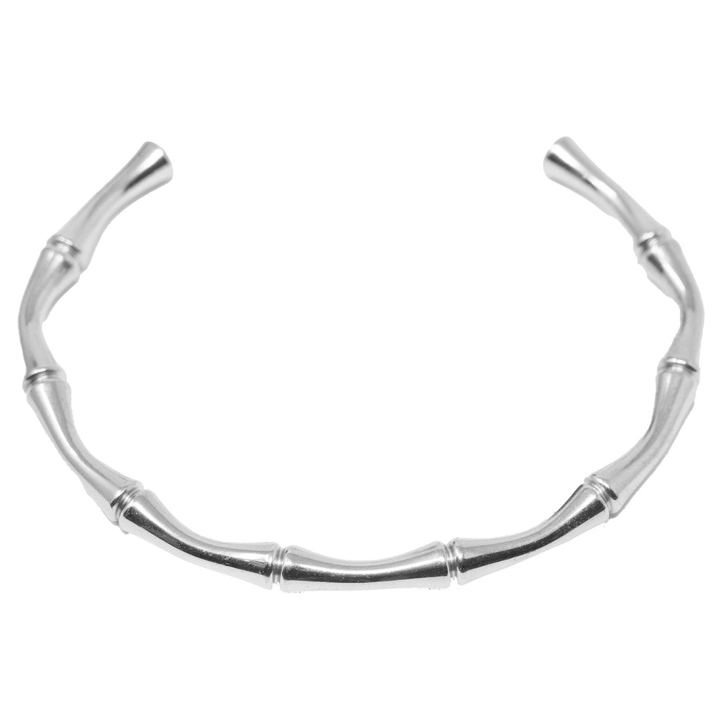 Brazalete Eslabones de Bambú en Acero Inoxidable en acabado plateado – vista principal del diseño eslabones de bambú